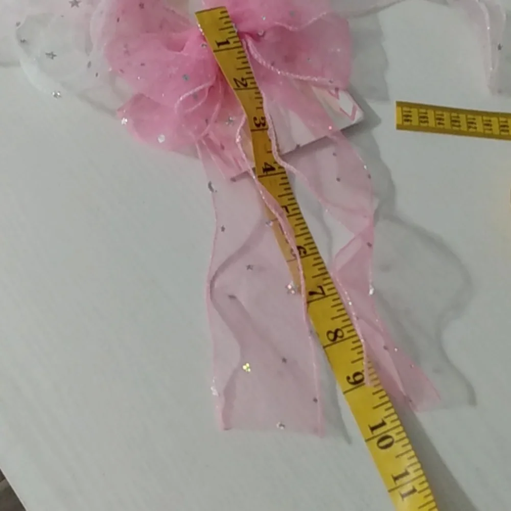 3 Pc.‎ Pink and White Sheer Hair Bow Clips With Rhinestones